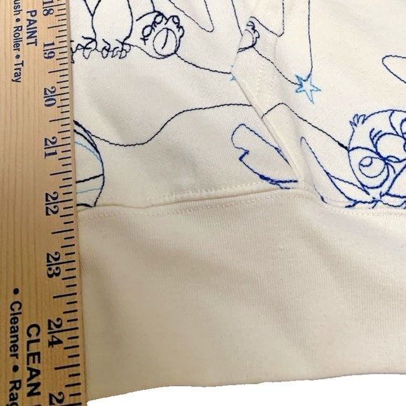 Disney, STITCH Jacket Women Large Cream Embroidered Full Zip Hoodie Pockets NWT - Picture 3 of 6